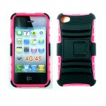 Wholesale iPhone 4S 4 TPU+PC Dual Hybrid  Case with Stand (Black-Pink)